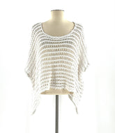 Teal Or White Top, Knit Open Weave, Short Sleeve, One Size Fits All By B&K moda - TheRealThreads